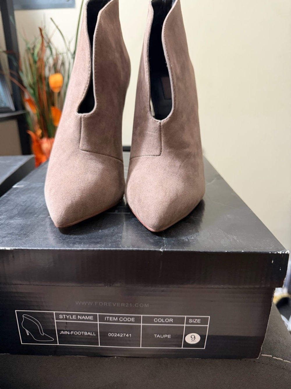 Forever 21 Taupe Pointed-Toe V-Cut Suede Booties - Women
